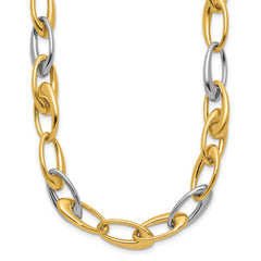 14K Two-tone Polished Tapered Oval Link Necklace