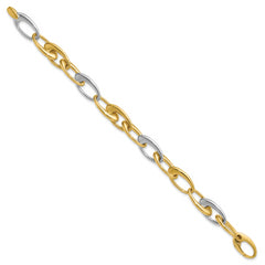 14K Two-tone Polished Tapered Oval Link Bracelet