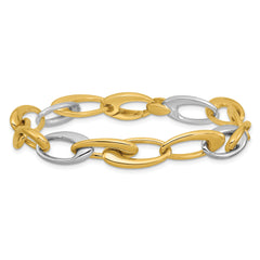 14K Two-tone Polished Tapered Oval Link Bracelet