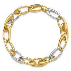 14K Two-tone Polished Tapered Oval Link Bracelet