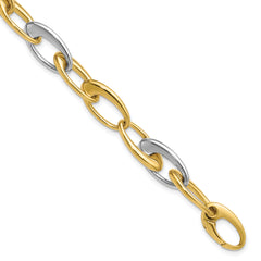 14K Two-tone Polished Tapered Oval Link Bracelet