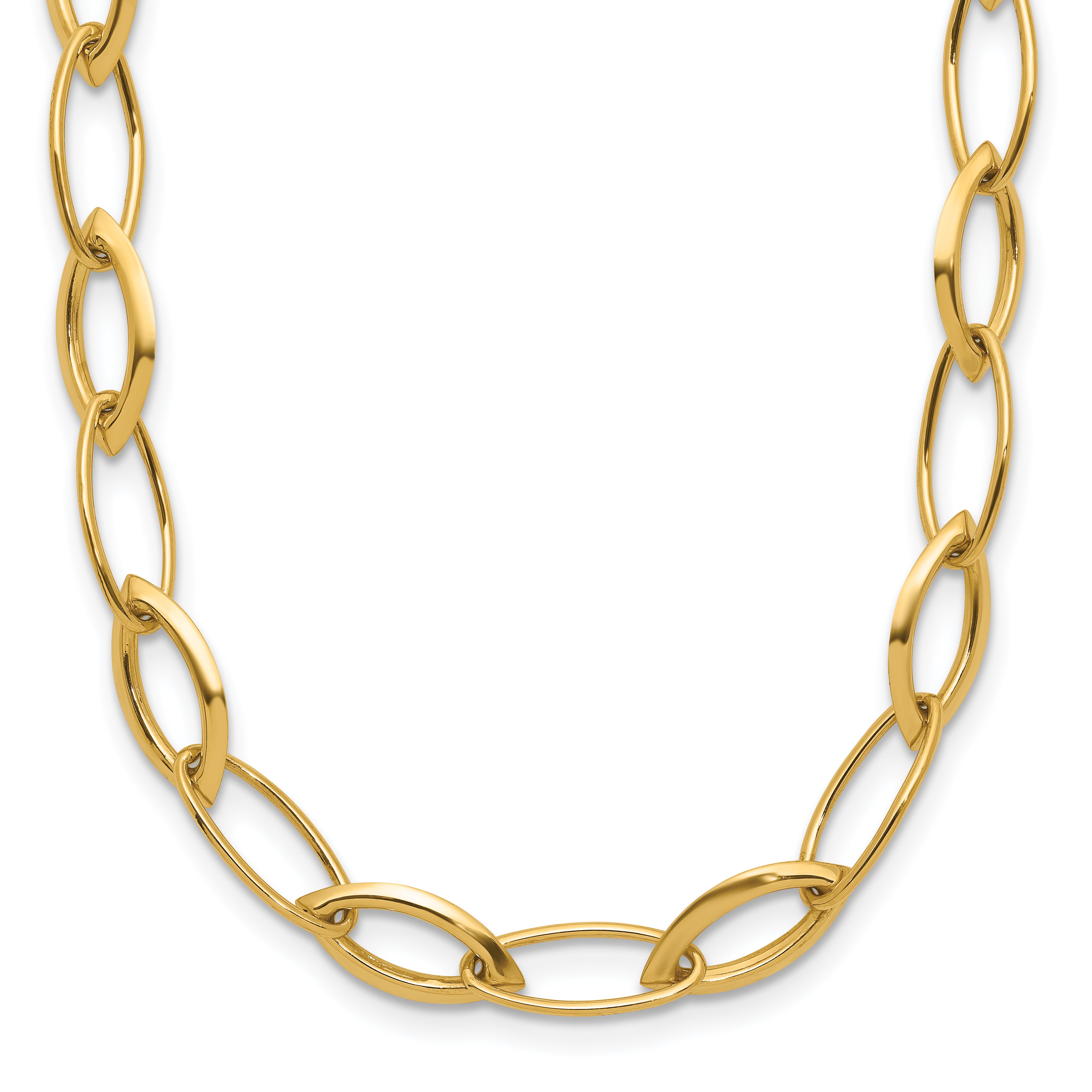 14K Polished Fancy Oval and Navette Link Necklace