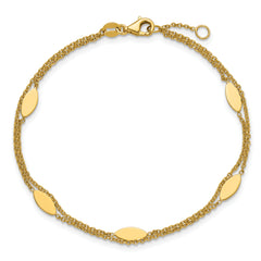 14K Polished Fancy 2-Strand Navette w/ .5in Ext. Bracelet
