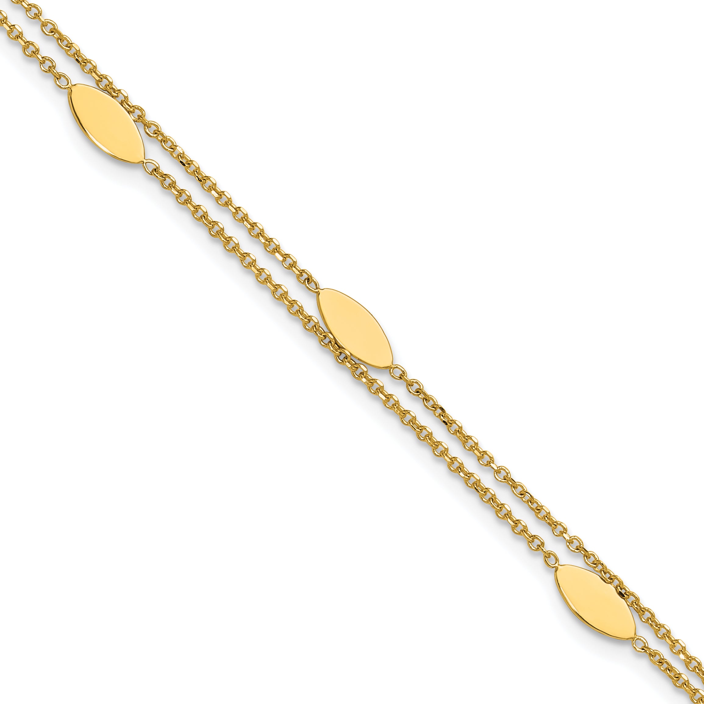 14K Polished Fancy 2-Strand Navette w/ .5in Ext. Bracelet