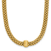 14K Polished and Brushed Bead Popcorn Mesh Necklace