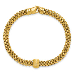 14K Polished and Brushed Bead Popcorn Mesh Bracelet
