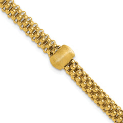 14K Polished and Brushed Bead Popcorn Mesh Bracelet