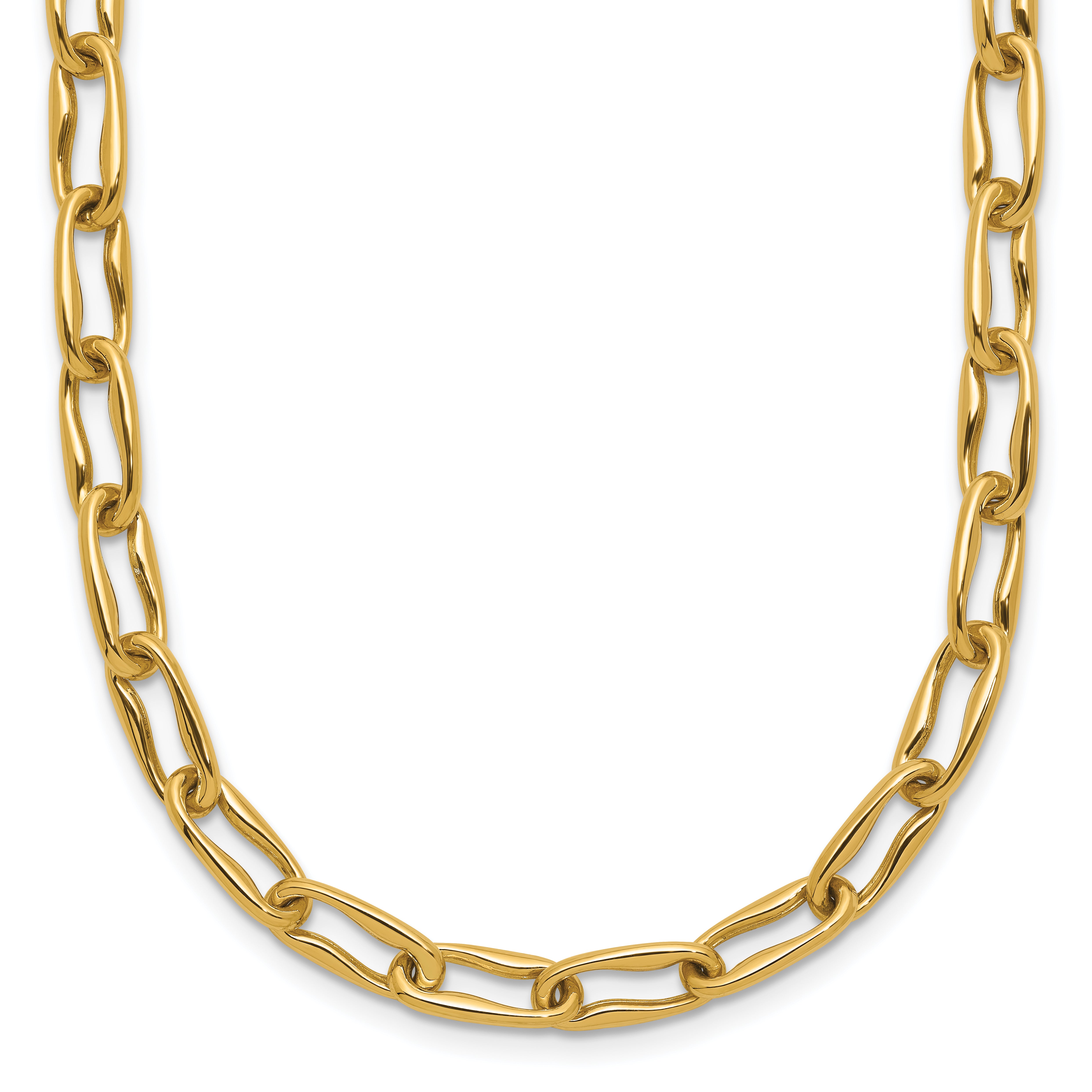 14K Polished Fancy Wavy Elongated Oval Link Necklace