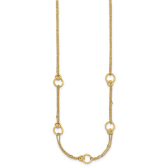 14K Polished 2-Strand Double Circle w/ 2in Ext. Necklace