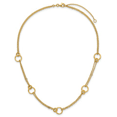 14K Polished 2-Strand Double Circle w/ 2in Ext. Necklace