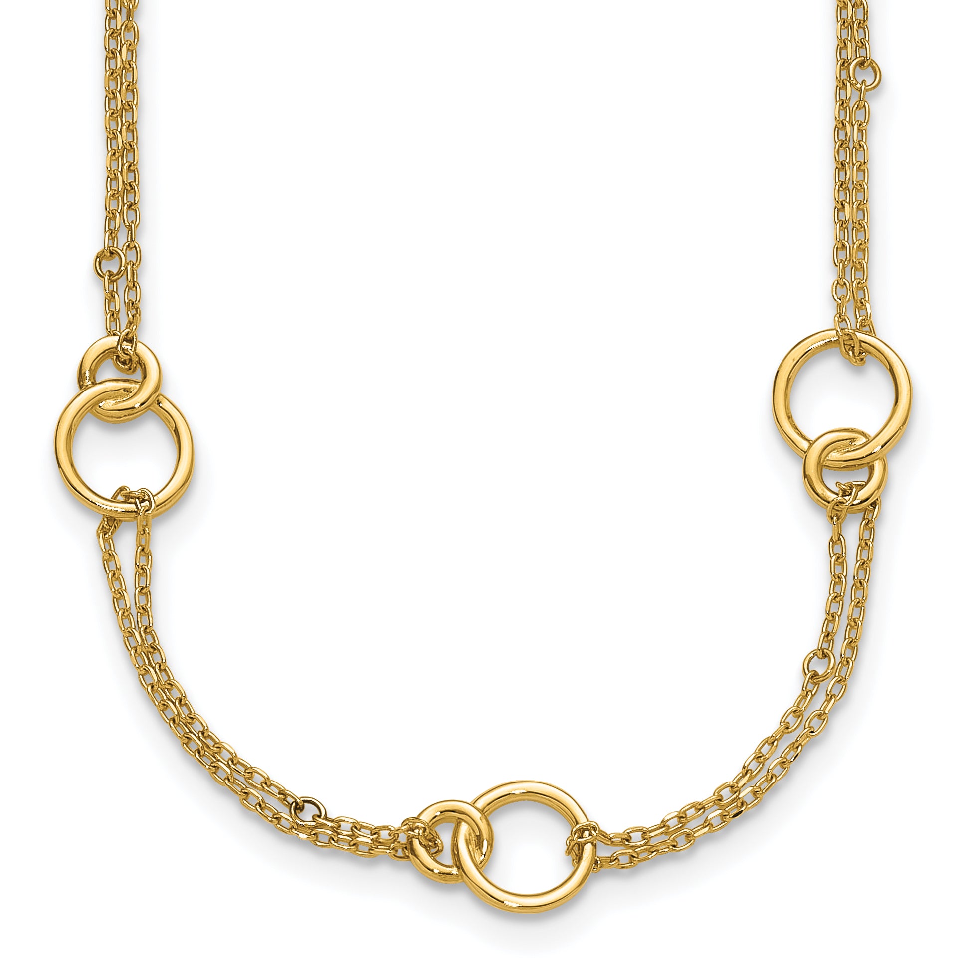 14K Polished 2-Strand Double Circle w/ 2in Ext. Necklace