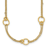 14K Polished 2-Strand Double Circle w/ 2in Ext. Necklace