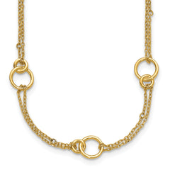 14K Polished 2-Strand Double Circle w/ 2in Ext. Necklace