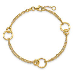 14K Polished 2-Strand Double Circle w/ .5in Ext. Bracelet