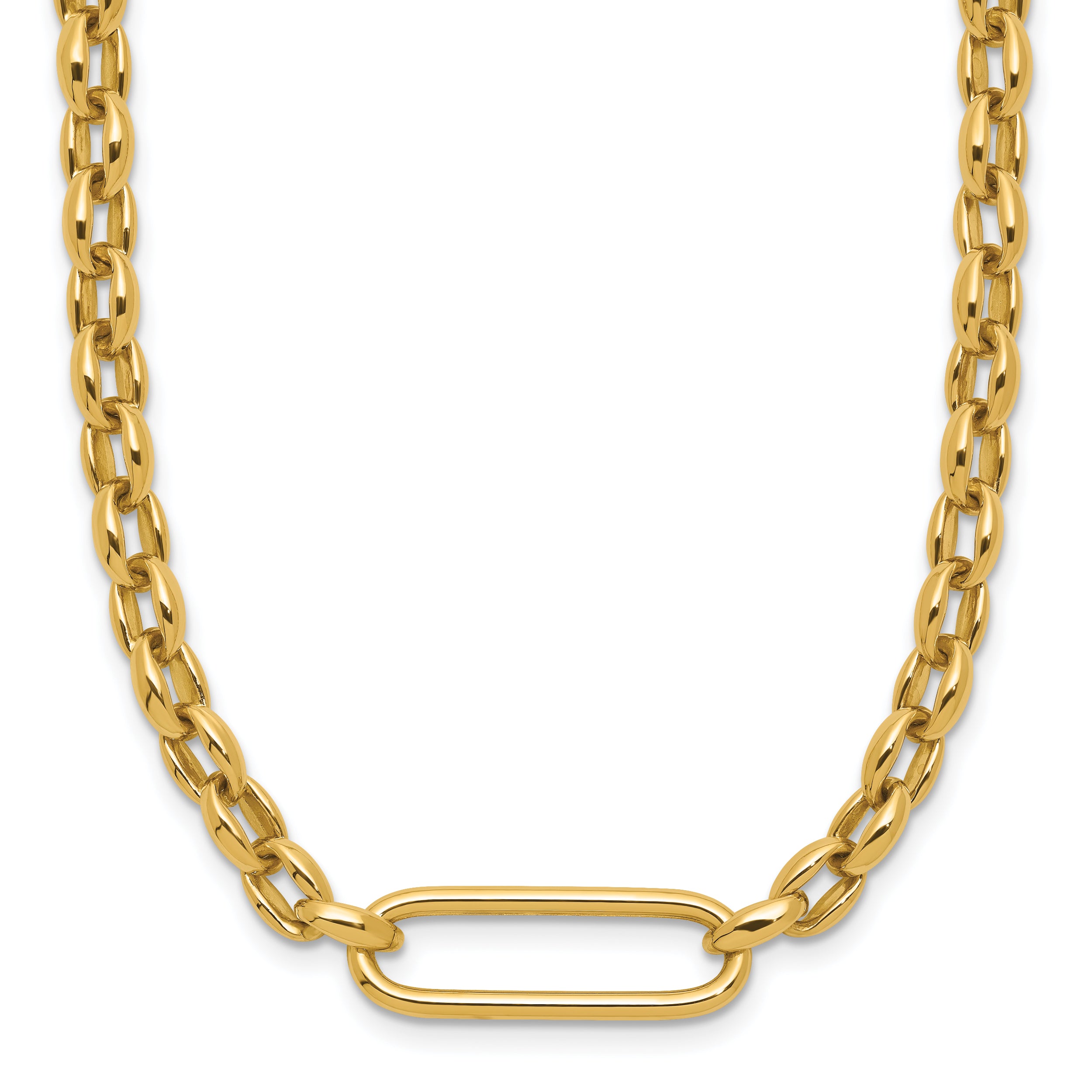 14K Polished Fancy Elongated Oval Link Necklace