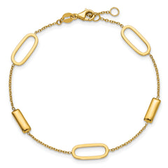 14K Polished Elongated Oval and Bar w/.5in Ext. Bracelet