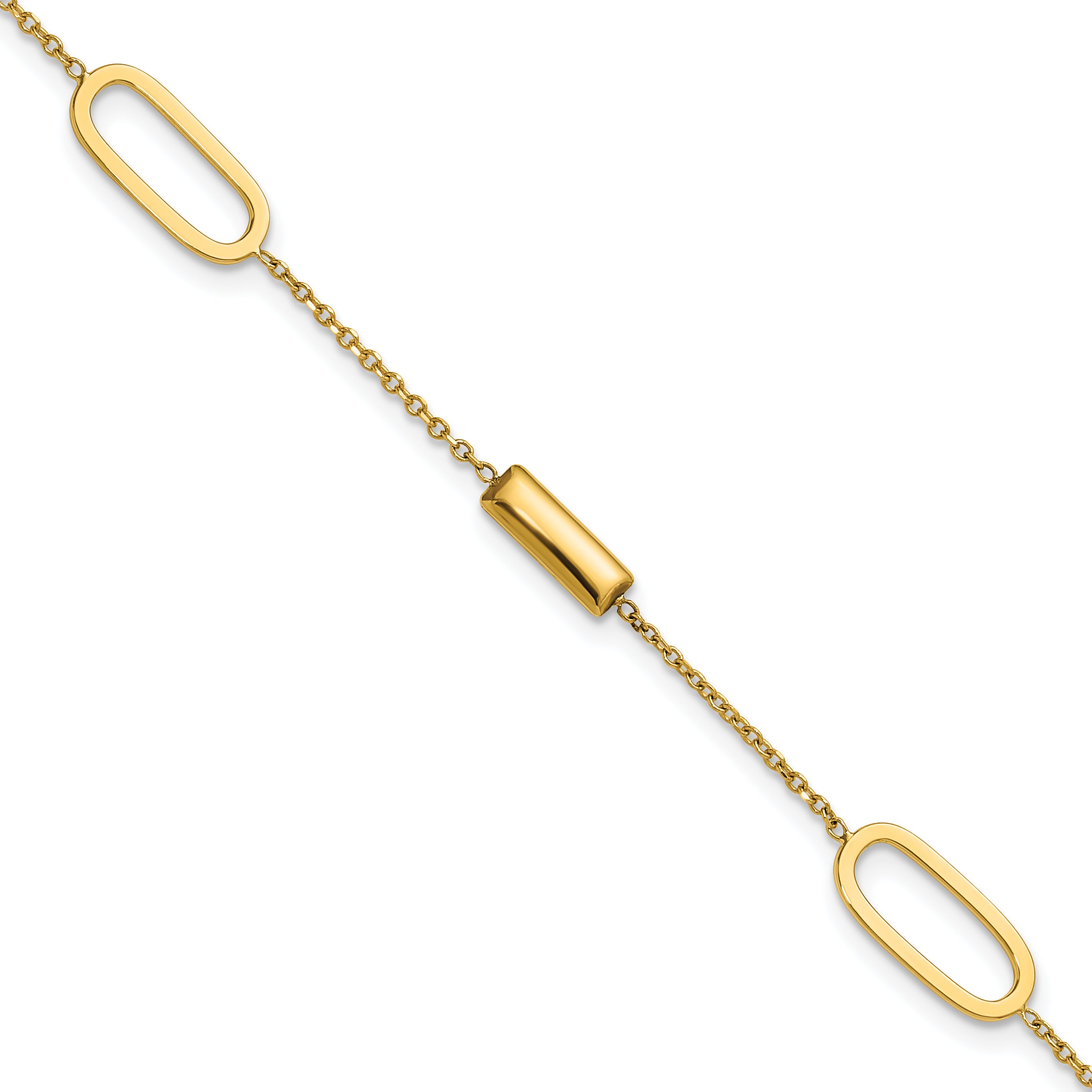 14K Polished Elongated Oval and Bar w/.5in Ext. Bracelet