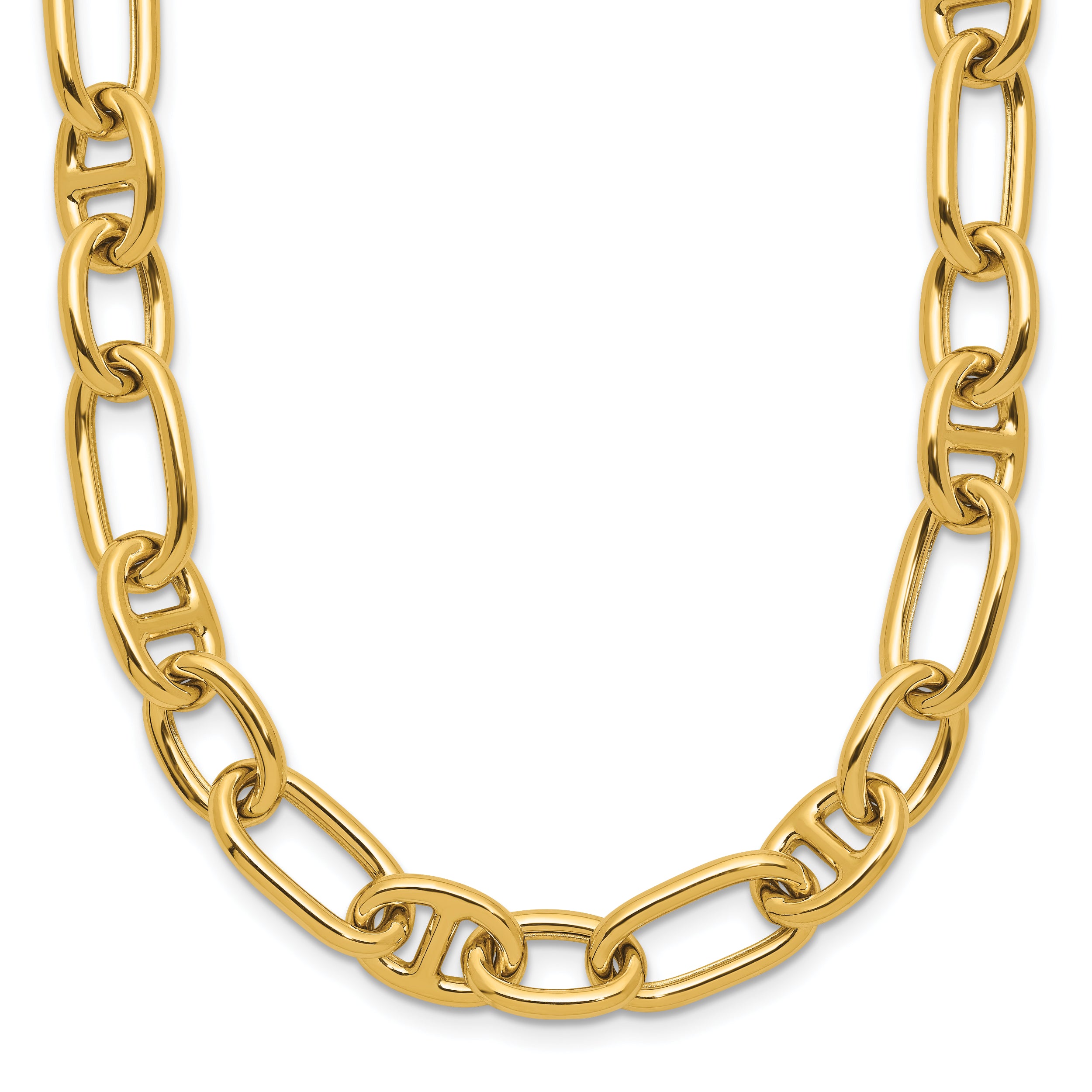 14K Polished Mixed Oval and Anchor Link Necklace
