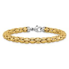 14K Two-tone Polished 5.5mm Popcorn Link Bracelet