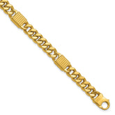 14K Polished/Grooved Fancy Curb Link Station Men's Bracelet