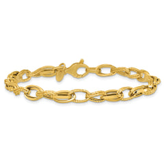 14K Polished and Textured Fancy Oval Link Bracelet