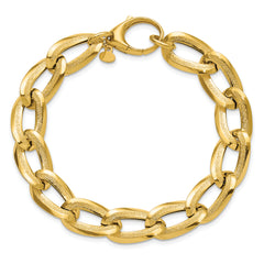 14K Polished and Laser-cut Fancy Oval Link Bracelet