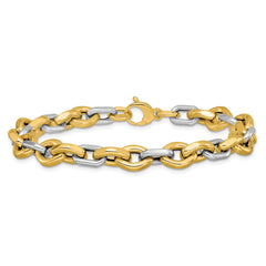 14K Two-tone Polished Fancy Flat Edge Link Bracelet