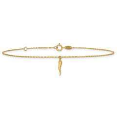 14K Italian Horn Charm 9 inch Plus 1 inch Extender - Total 10 inch Anklet