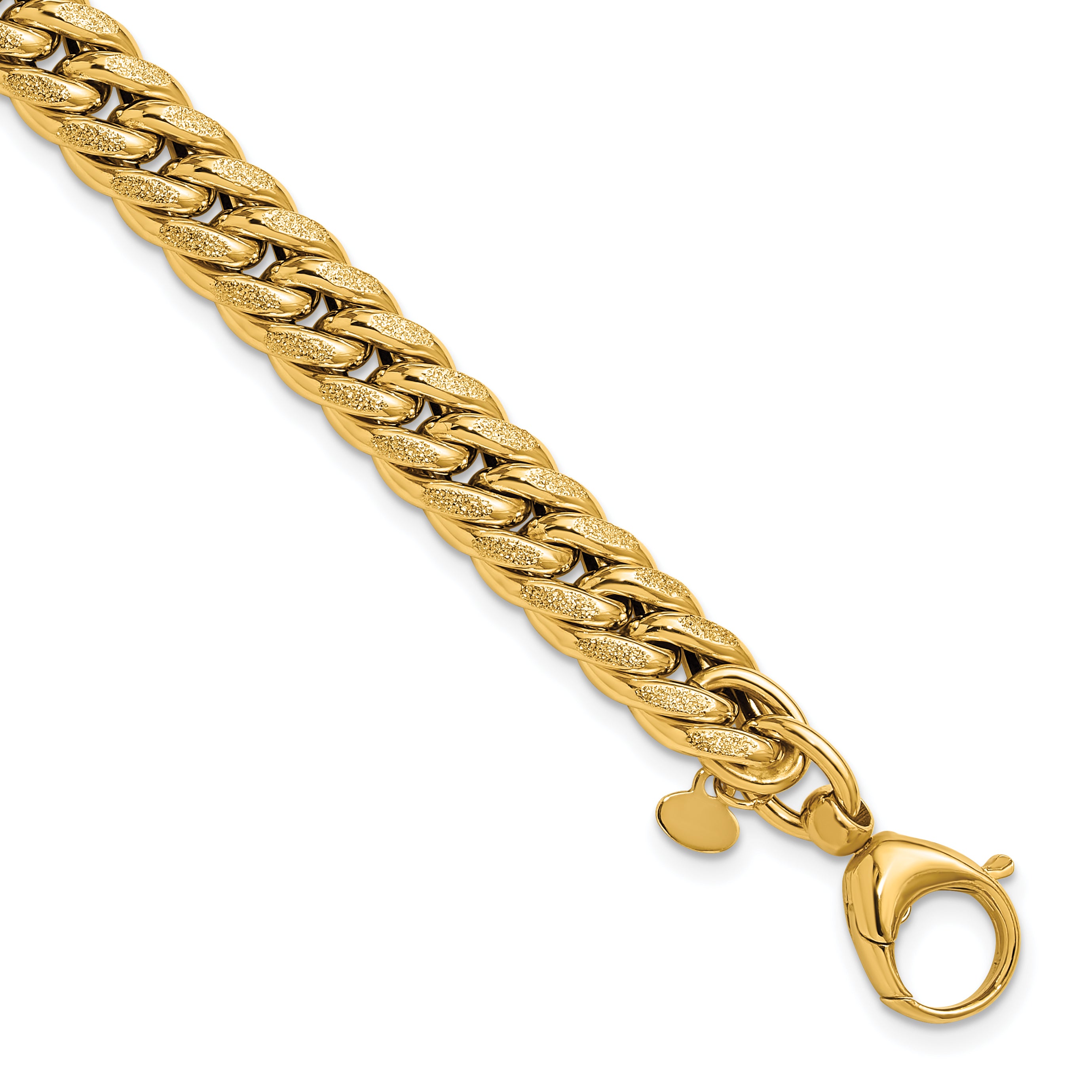 14K Polished and Textured Fancy Curb Bracelet