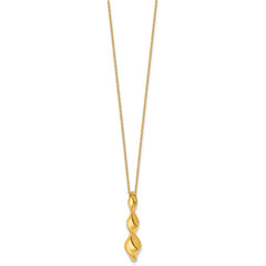 14K Polished Wavy Pendant on Dia-cut Chain w/1in ext. Necklace