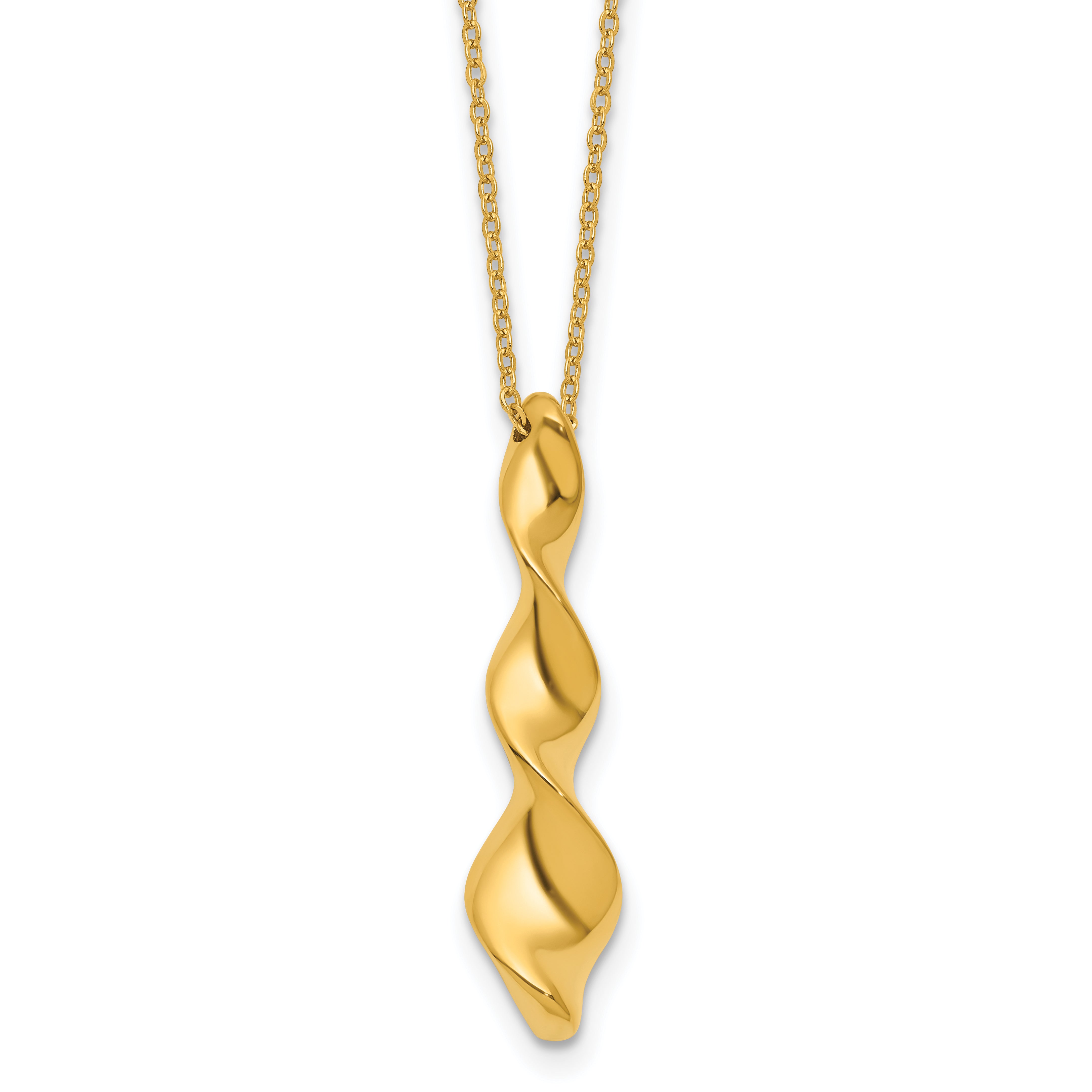 14K Polished Wavy Pendant on Dia-cut Chain w/1in ext. Necklace