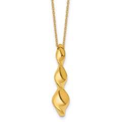 14K Polished Wavy Pendant on Dia-cut Chain w/1in ext. Necklace