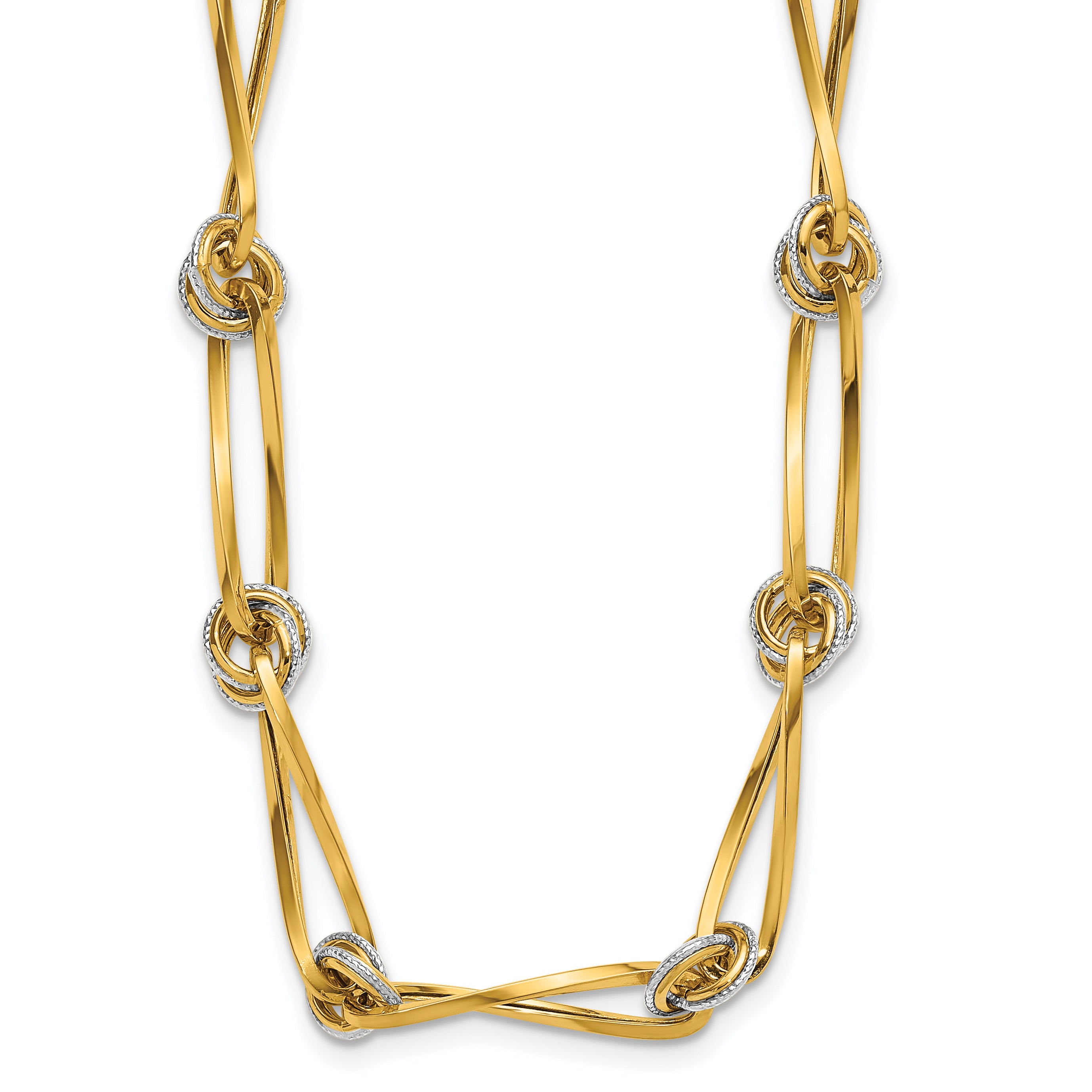 14K Two-tone Polished and Diamond-cut Fancy Link Necklace