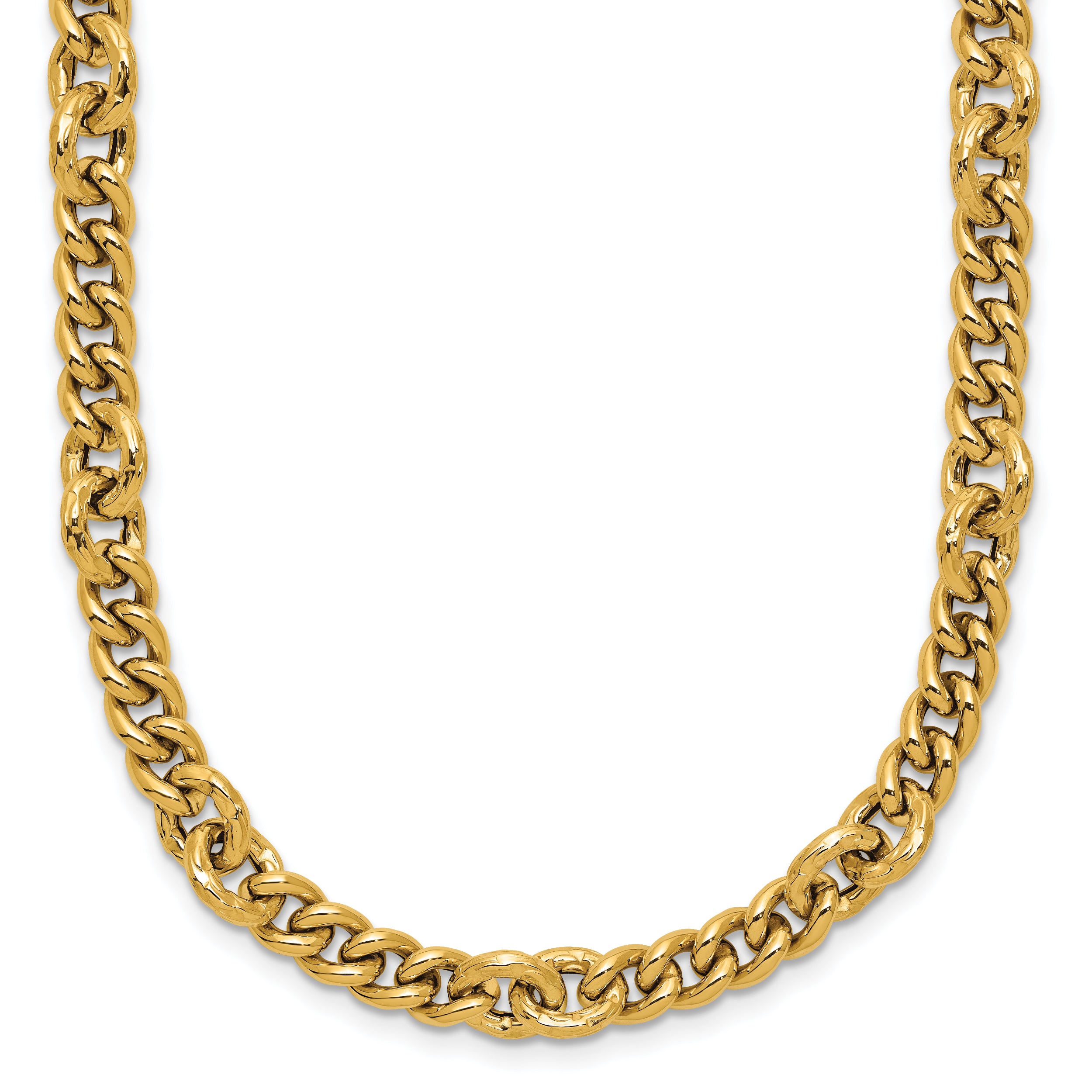 14K Polished and Textured Fancy Link with .5in ext. Necklace
