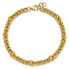 14K Polished and Textured Fancy Link with .5in ext. Bracelet