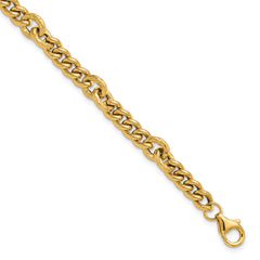 14K Polished and Textured Fancy Link with .5in ext. Bracelet