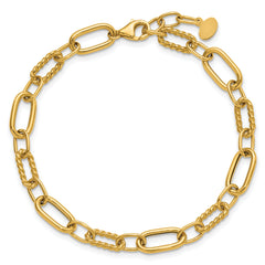 14K Polished and Twisted Fancy Link w/.5in ext. Bracelet