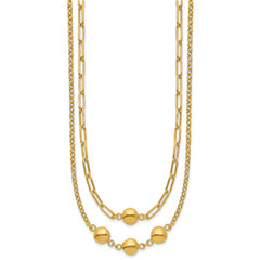 14K Polished Layered Link with Beads Necklace