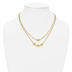 14K Polished Layered Link with Beads Necklace