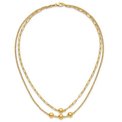 14K Polished Layered Link with Beads Necklace
