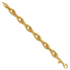 14K Polished and Textured Fancy Triple Link Bracelet