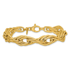 14K Polished and Textured Fancy Triple Link Bracelet