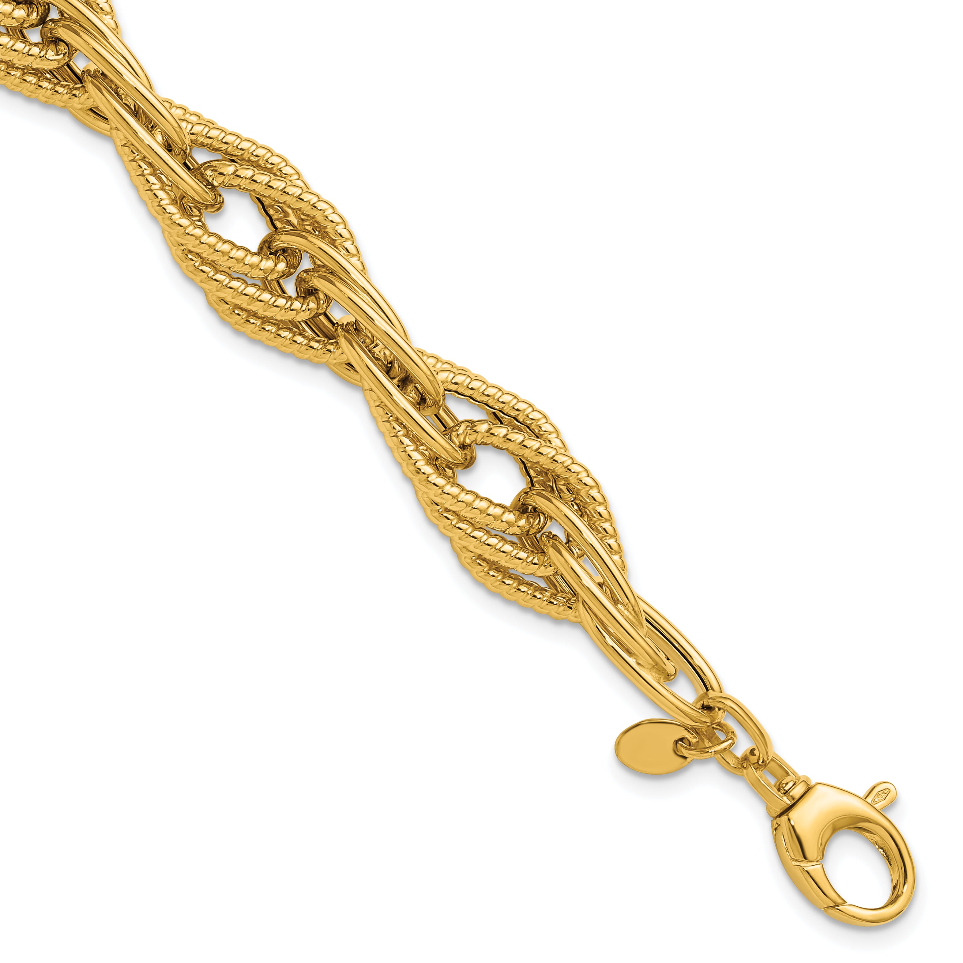 14K Polished and Textured Fancy Triple Link Bracelet