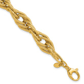 14K Polished and Textured Fancy Triple Link Bracelet
