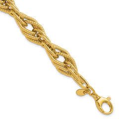 14K Polished and Textured Fancy Triple Link Bracelet