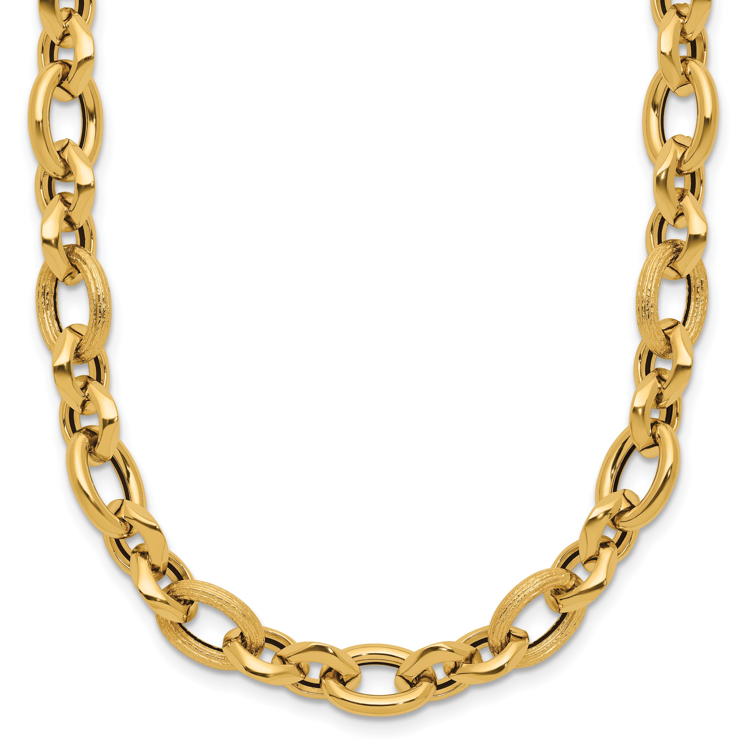 14K Polished and Textured Fancy Link Necklace