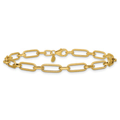 14K Polished Textured Fancy Link Bracelet