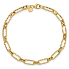14K Polished Textured Fancy Link Bracelet