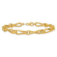 14K Polished and Textured Twisted Link Bracelet