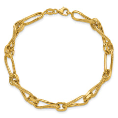 14K Polished and Textured Twisted Link Bracelet